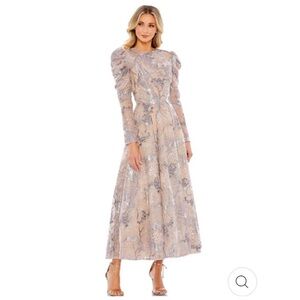 Mac DuggalEmbellished High Neck Puff Sleeve A-Line Dress 10